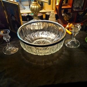 Lead crystal serving bowl with matching candleholders